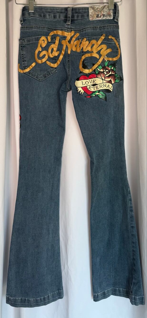 Ed Hardy True Love Fit & Flare Jeans Women’s 24 Tall 33” Dagger Embroidery
